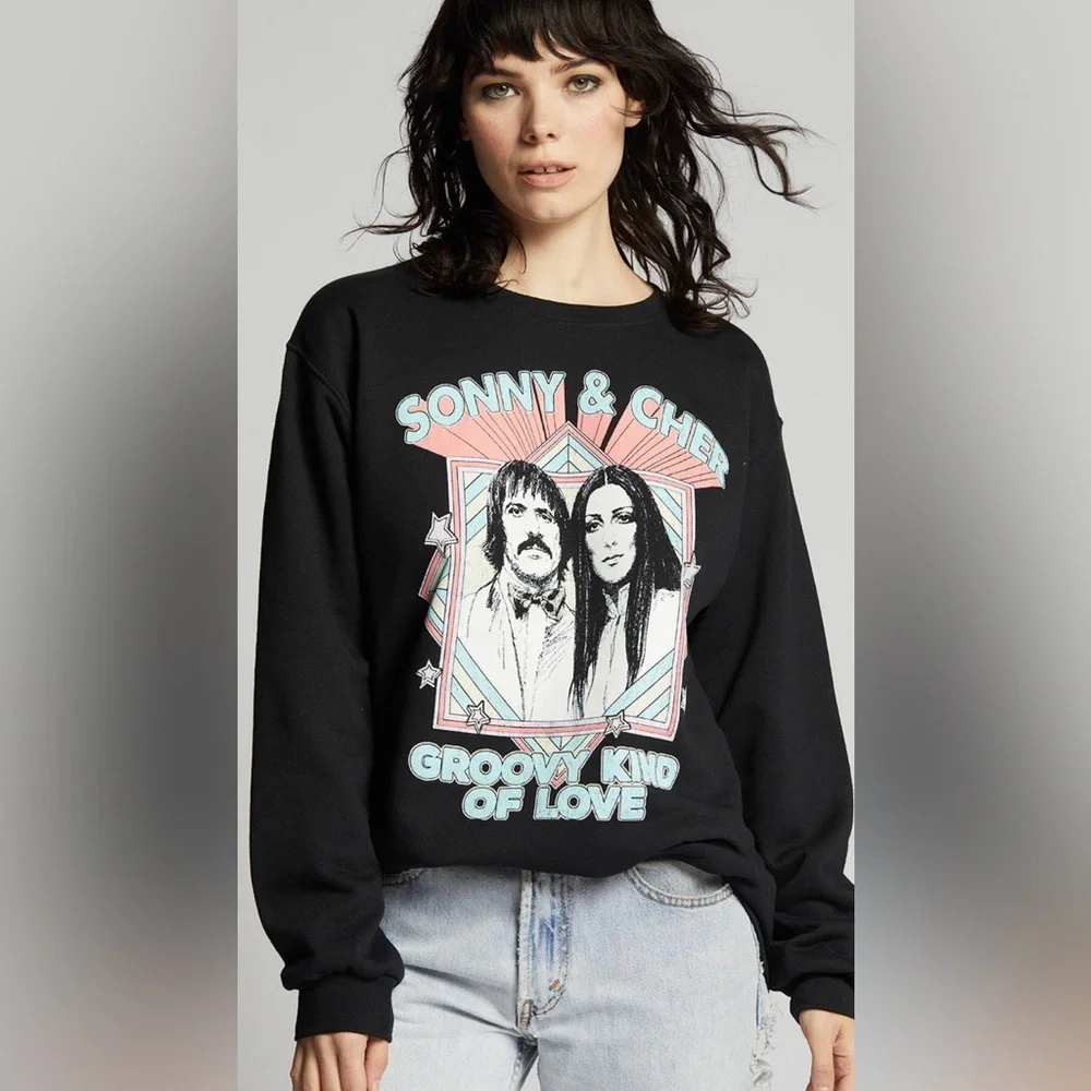 Recycled Karma Grey Burnout Sonny and Cher crewneck Sweatshirt Size Small - Picture 12 of 12